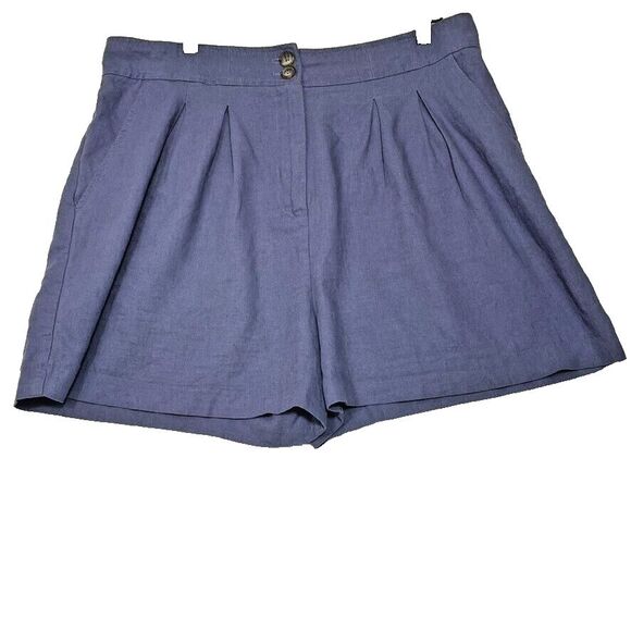 Jason Wu High Waisted Pleated Paperbag Shorts Purple Linen Blend Size‎ 12 - Picture 1 of 7
